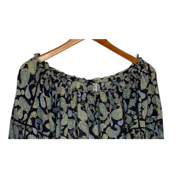 Free People Bodysuit Women XS Navy Blue Sundown Paisley Boho Peasant Festival - Picture 3 of 11